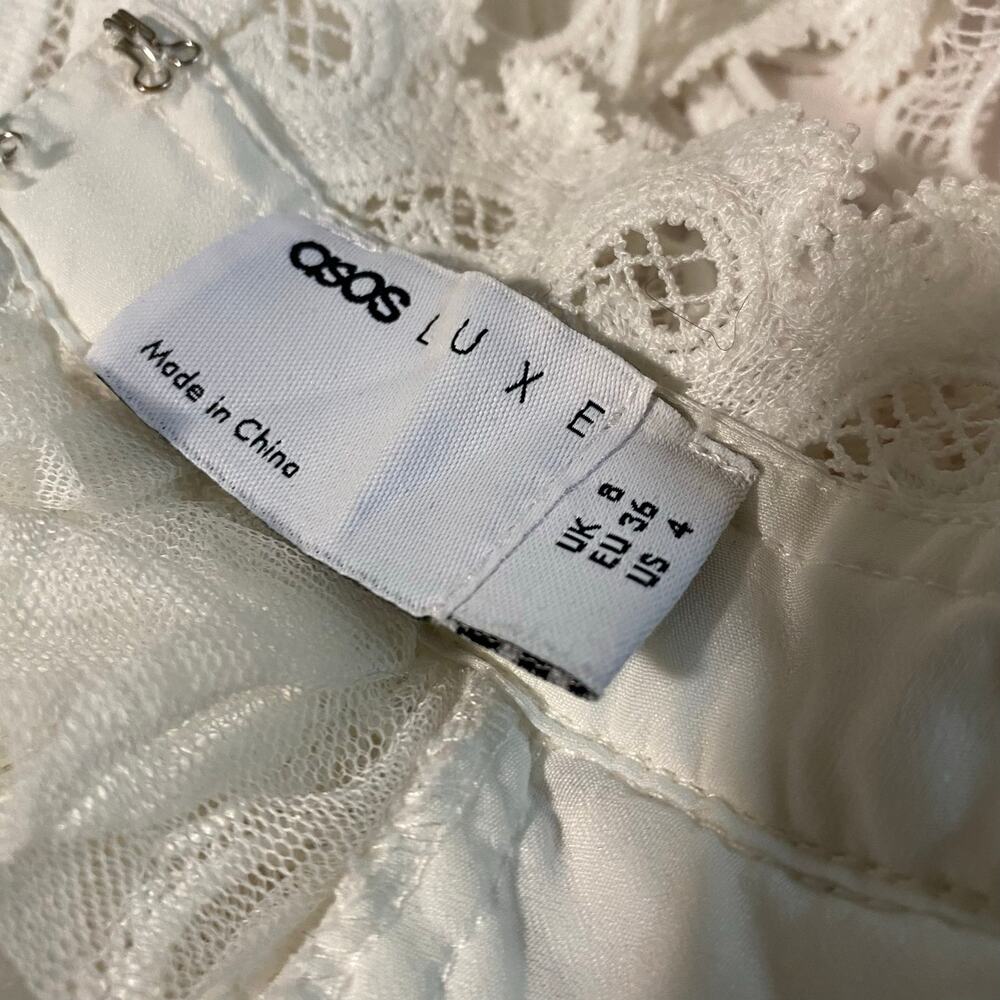 ASOS LUXE Backless Eyelet Ruffle Neck Top Sizes 0 White Lace Long Sleeve - Picture 12 of 13